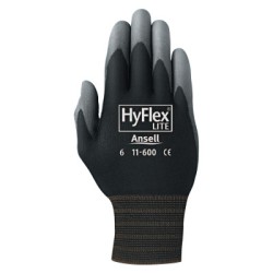 HYFLEX 11-600 BLK LT WGHT ASSEMB PU/COAT SZ 11-ANSELL HEALTHCA-012-11-600-11-BK