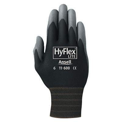 HYFLEX 11-600 BLK LT WGHT ASSEMB PU/COAT SZ 11-ANSELL HEALTHCA-012-11-600-11-BK