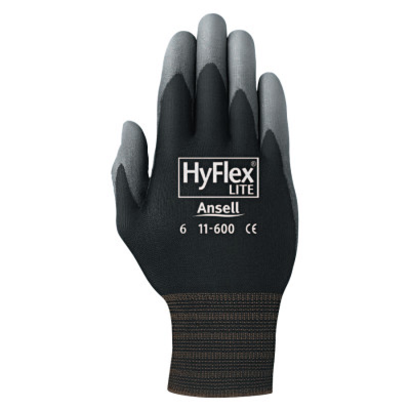 HYFLEX 11-600 BLK LT WGHT ASSEMB PU/COAT SZ 11-ANSELL HEALTHCA-012-11-600-11-BK