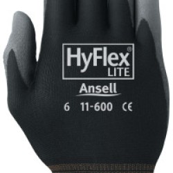 HYFLEX 11-600 BLK LT WGHT ASSEMB PU/COAT SZ 7-ANSELL HEALTHCA-012-11-600-7-BK