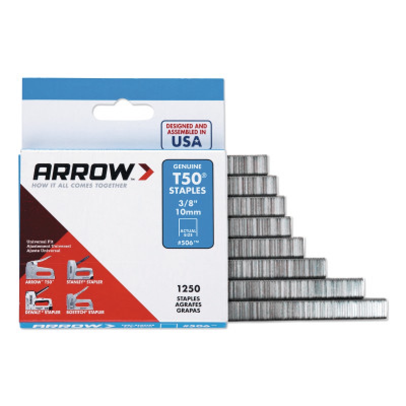 (PACK/1250) STAPLES 3/8IN 10MM T-50-ARROW FAST *091-091-50624