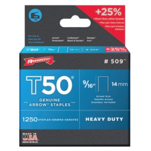 50016 T50 9/16" STAPLES1250/PK .050 WIRE-ARROW FAST *091-091-509