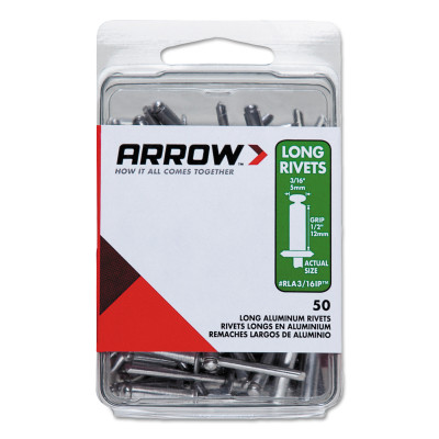 (50/PC) LONG 3/16 ALUMINUM RIVET-ARROW FAST *091-091-RLA3/16IP