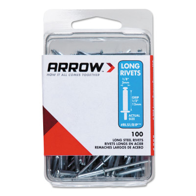 (100/PC) LONG 1/8 STEELRIVET-ARROW FAST *091-091-RLS1/8IP