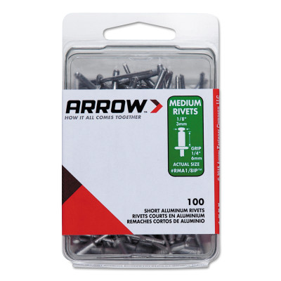 (100/PC) MEDIUM 1/8 ALUMINUM RIVET-ARROW FAST *091-091-RMA1/8IP