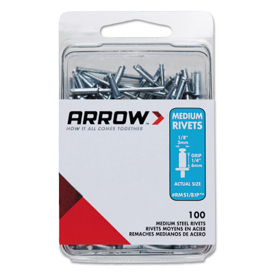 (100/PC) MEDIUM 1/8 STEEL RIVET-ARROW FAST *091-091-RMS1/8IP