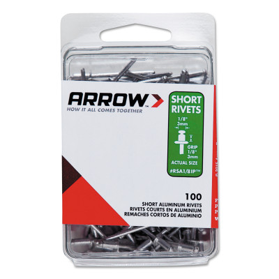 (100/PC) SHORT 1/8 ALUMINUM RIVET-ARROW FAST *091-091-RSA1/8IP