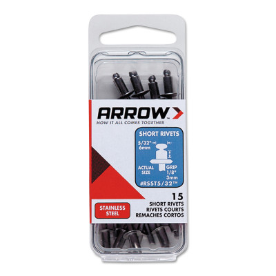 (15/PC) SHORT 5/32 STAINLESS RIVET-ARROW FAST *091-091-RSST5/32