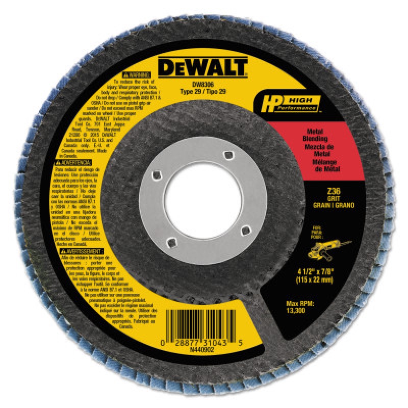 4-1/2" X 7/8" 36 GRIT ZIRCONIA FLAP DISC WHEEL-BLACK&DECKER-115-DW8306