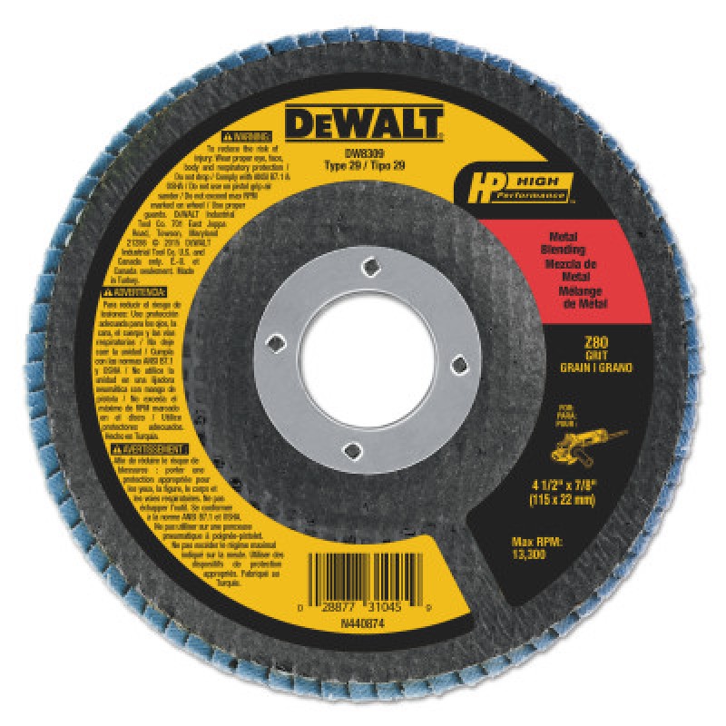 4-1/2" X 7/8" 80 GRIT ZIRCONIA FLAP DISC WHEEL-BLACK&DECKER-115-DW8309