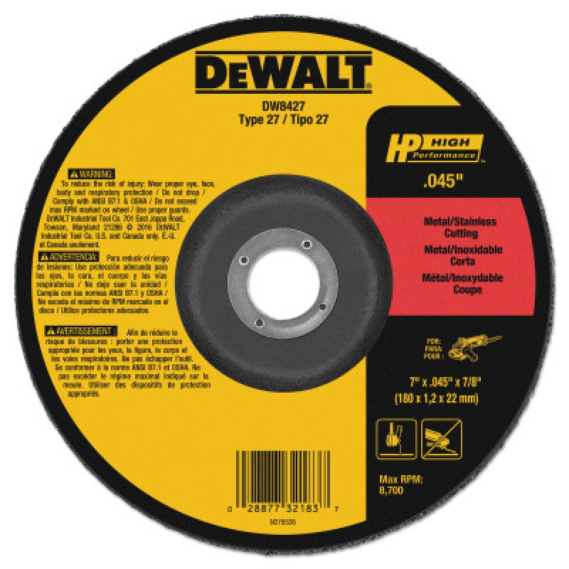 7"X1/16"X7/8" THIN CUTTING WHEEL DCW-BLACK&DECKER-115-DW8427