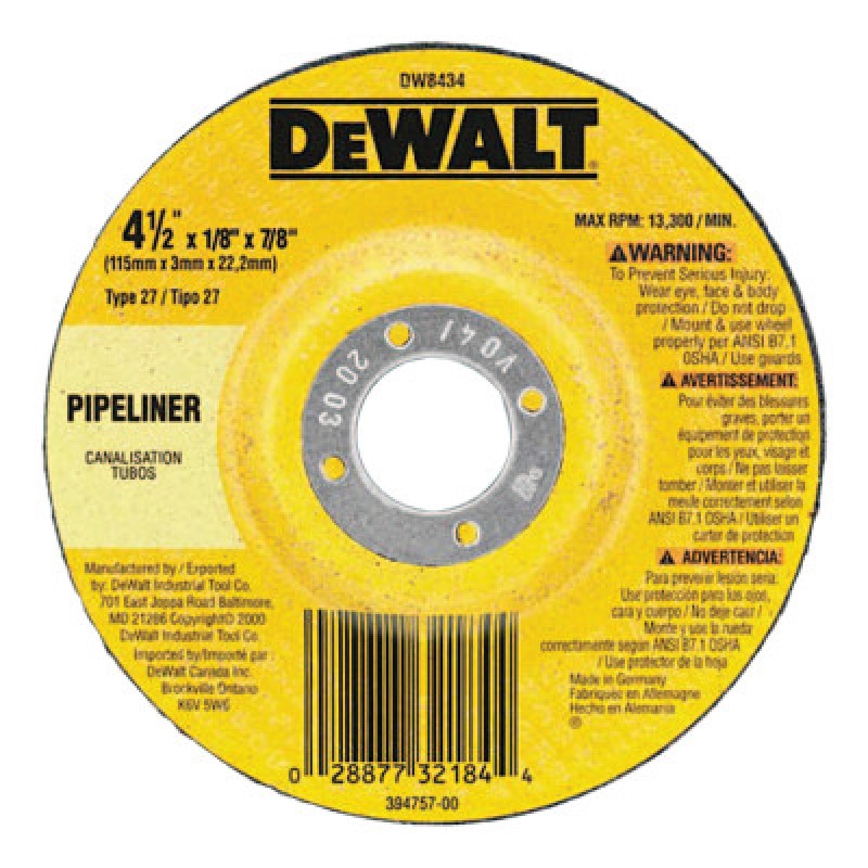 4-1/2"X1/8"X7/8" PIPELINER CUTTING/GRINDING WHEE-BLACK&DECKER-115-DW8434