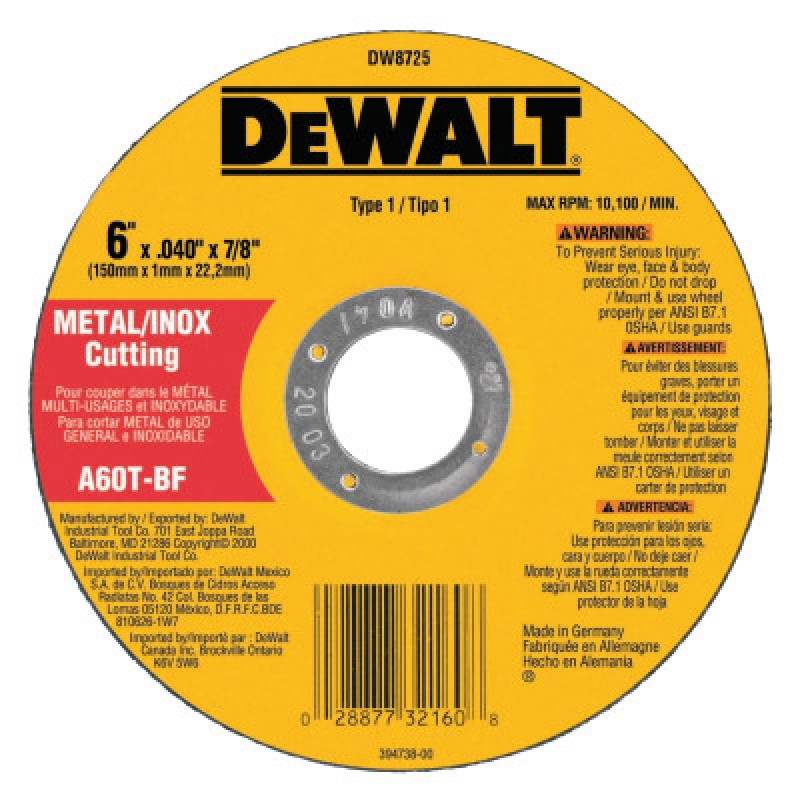 6"X.040"X7/8" A60T METALTHIN CUTOFF WHEEL TYPE1-BLACK&DECKER-115-DW8725