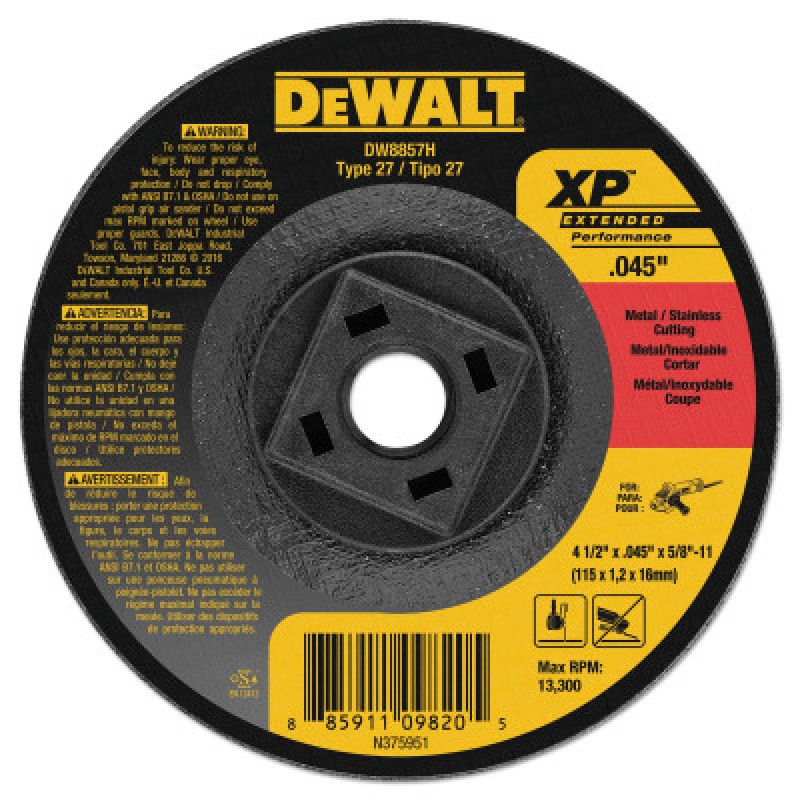 4-1/2" X .045" X 5/8" -11 XP CUTOFF WHEEL-BLACK&DECKER-115-DW8857H