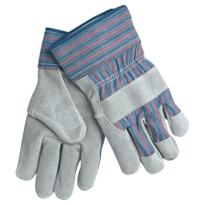 FULL LEATHER PALM W/RD/BLU STRIPE FABRIC 2 1/2IN-MCR SAFETY-127-1300XL
