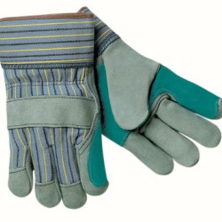 DBL LEATHER PALM GLOVE BLUE W/ ELASTIC SEW-MCR SAFETY-127-1411A