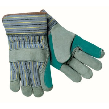 DBL LEATHER PALM GLOVE BLUE W/ ELASTIC SEW-MCR SAFETY-127-1411A