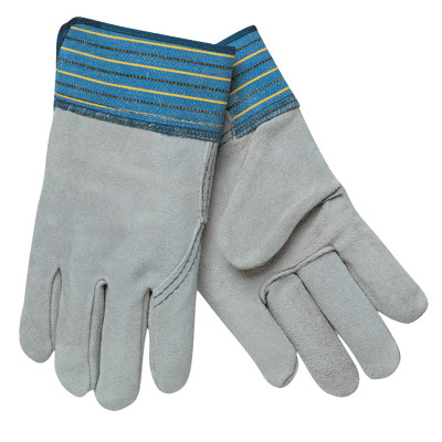 LARGE FULL LEATHER BACKGLOVE BLUE FABRIC-MCR SAFETY-127-1417A