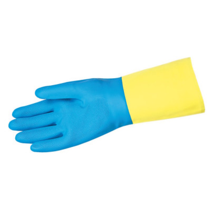 SIZE 9 BLUE NEOPRENE OVER YELLOW LATEX GLOVE-MCR SAFETY-127-5409S