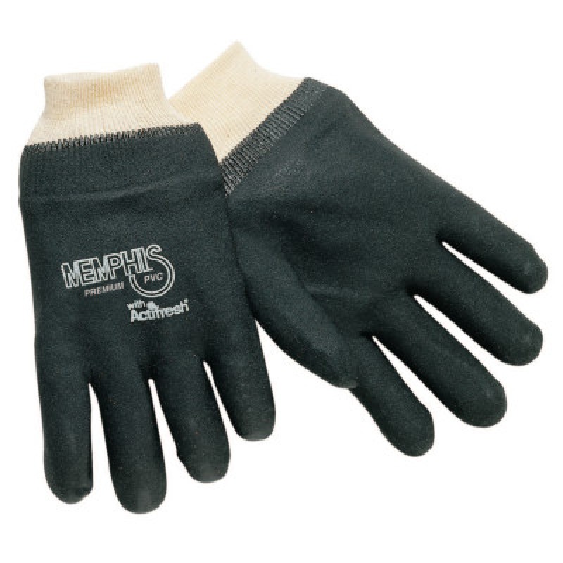 DOUBLE-DIPPED PVC BLACKGLOVES ROUGH FINIS-MCR SAFETY-127-6100S