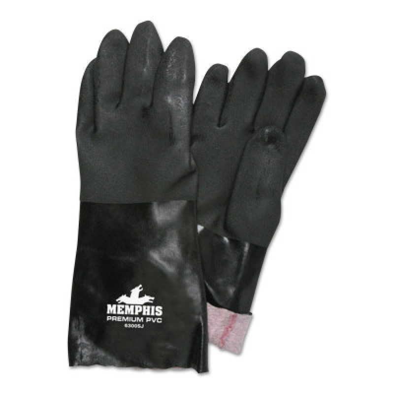 14" BLACK DOUBLE-DIPPEDPVC GLOVES JERSEY LINE-MCR SAFETY-127-6300SJ