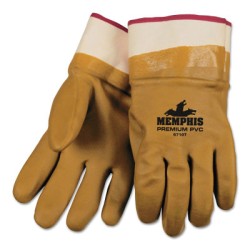 TAN FOAM LINED PVC GLOVES SAFETY CUFF-MCR SAFETY-127-6710T