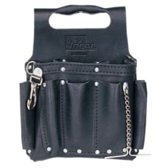 BLK PREMIUM LEATHER TOOLPOUCH W/ SHOULDER STRAP-IDEAL IND.-131-35-950BLK