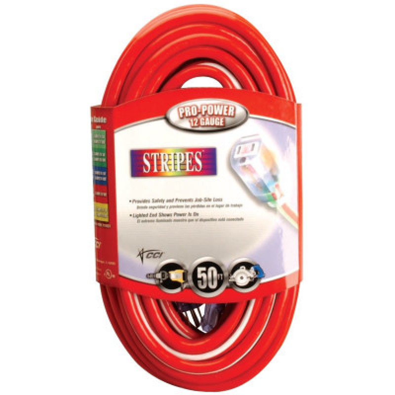 12/3 SJTW 100' EXT CORDLIGHTED ENDS RED/WHITE-COLEMAN CABLE-172-02549-88-41