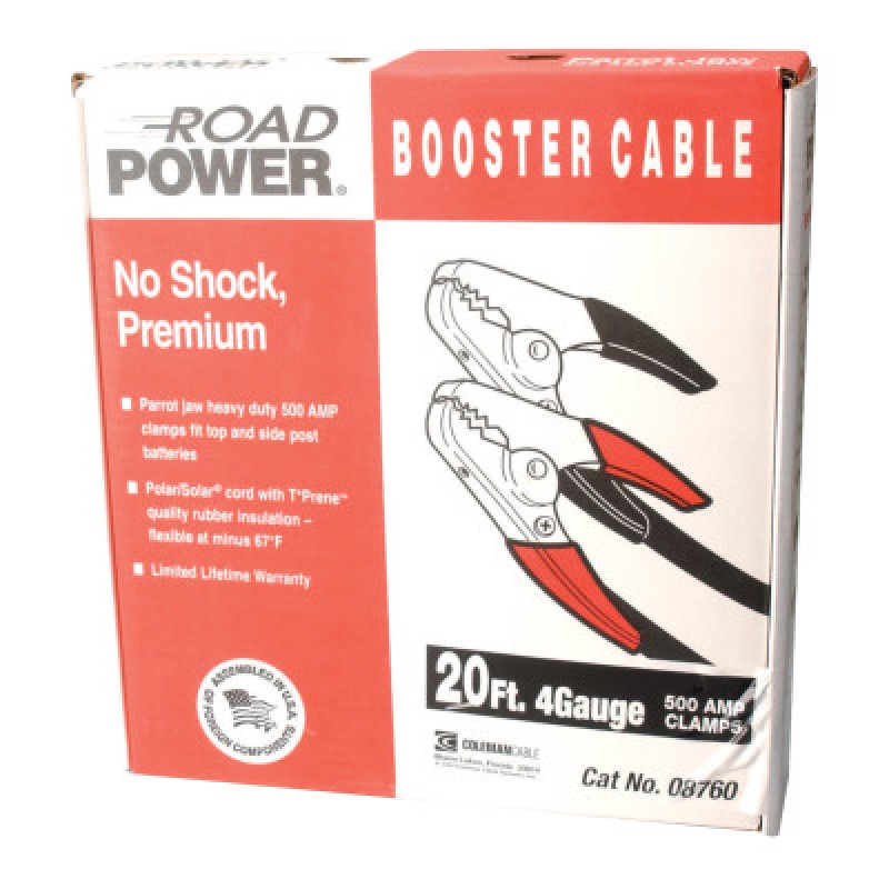 20' 500AMP 4GA. BLACK BOOSTER CABLE W/ HD PARRO-COLEMAN CABLE-172-08760