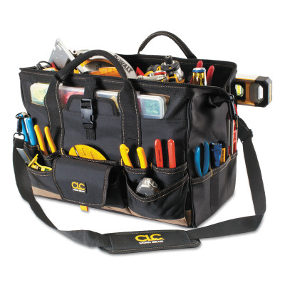 37 POCKET - 18" TOTE BAGW/ TOP-SIDE PLASTIC TRA-CUSTOM LEAT*201-201-1535