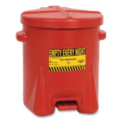 6-GAL. RED POLY OILY WASTE CAN W/FOOR LEVE-JUSTRITE MFG CO-258-933FL