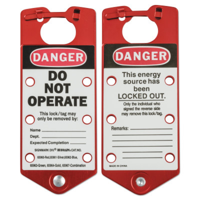 RED LABELLED LOCKOUT HASP ALUMINIUM EA=PK/5-BRADY WORLDWIDE-262-22075-R