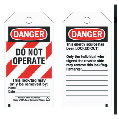 LOCKOUT TAGS  B-851  5 3/4INH X 3INW-BRADY WORLDWIDE-262-66064