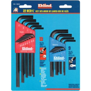 22-PC SHORT & LONG L-WRENCH HEX KEY SET INCH &-EKLIND TOOL COM-269-10022