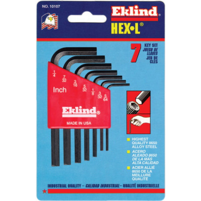 7PC. INCH L-WRENCH HEX KEY SET SHORT ARM-EKLIND TOOL COM-269-10107