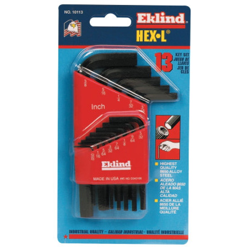 13PC. INCH SIZE HEX-L KEY SET SHORT-EKLIND TOOL COM-269-10113