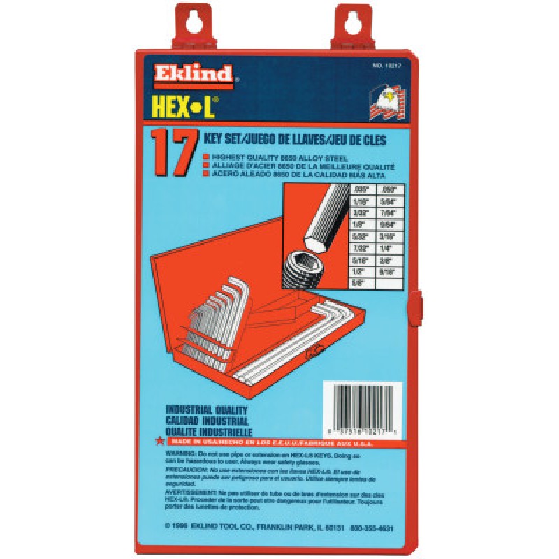 17 PIECE LONG SERIES HEX-L KEY SET IN METAL BOX-EKLIND TOOL COM-269-10217