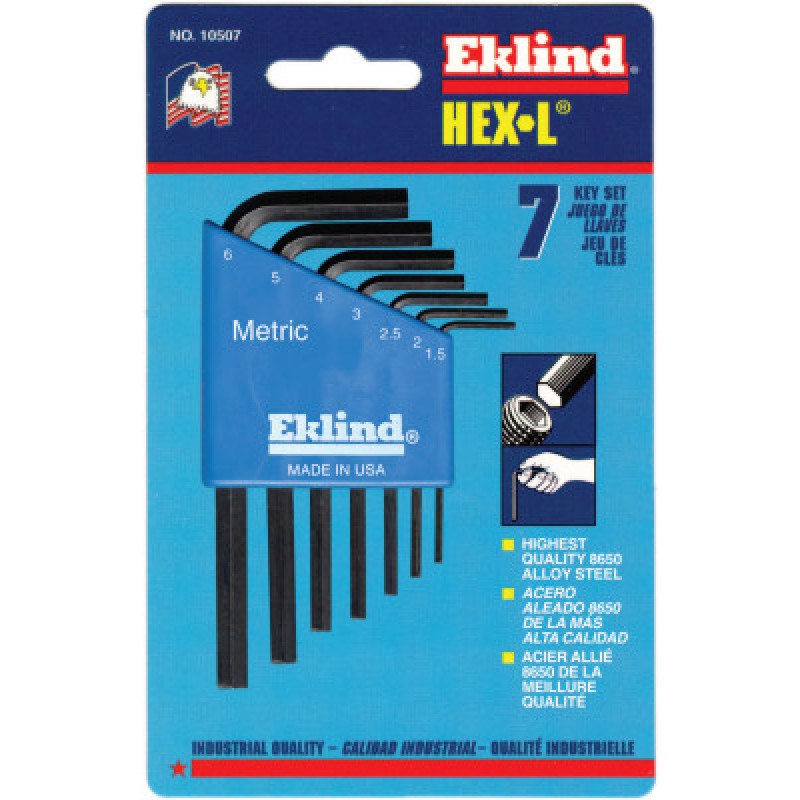7PC. METRIC L-WRENCH HEXKEY SET SHORT ARM-EKLIND TOOL COM-269-10507