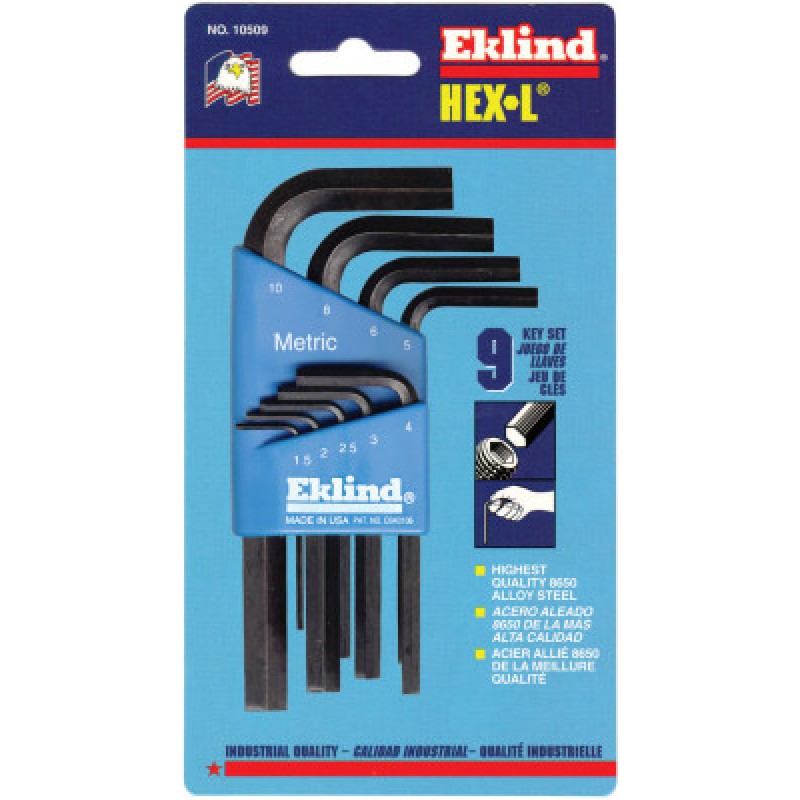 9PC. METRIC L-WRENCH HEXKEY SET SHORT ARM-EKLIND TOOL COM-269-10509