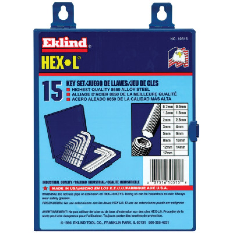 15PC. METRIC L-WRENCH HEX KEY SET SHORT ARM W-EKLIND TOOL COM-269-10515