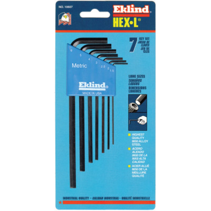 7PC. METRIC L-WRENCH HEXKEY SET LONG ARM-EKLIND TOOL COM-269-10607
