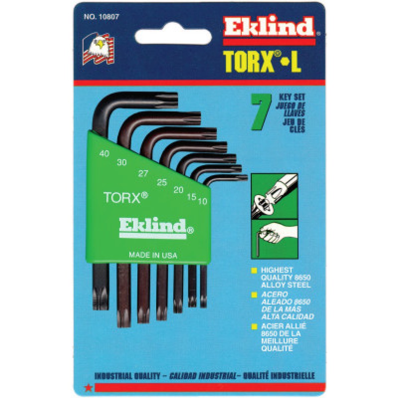 7-PC TORX SHORT ALLEN WRENCH SET W/HOLDER-EKLIND TOOL COM-269-10807