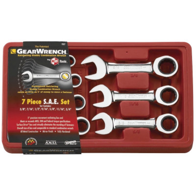 7PC SAE STUBBY COMBINATION RATCHETING WRENCH-APEX/COOPER-329-9507D
