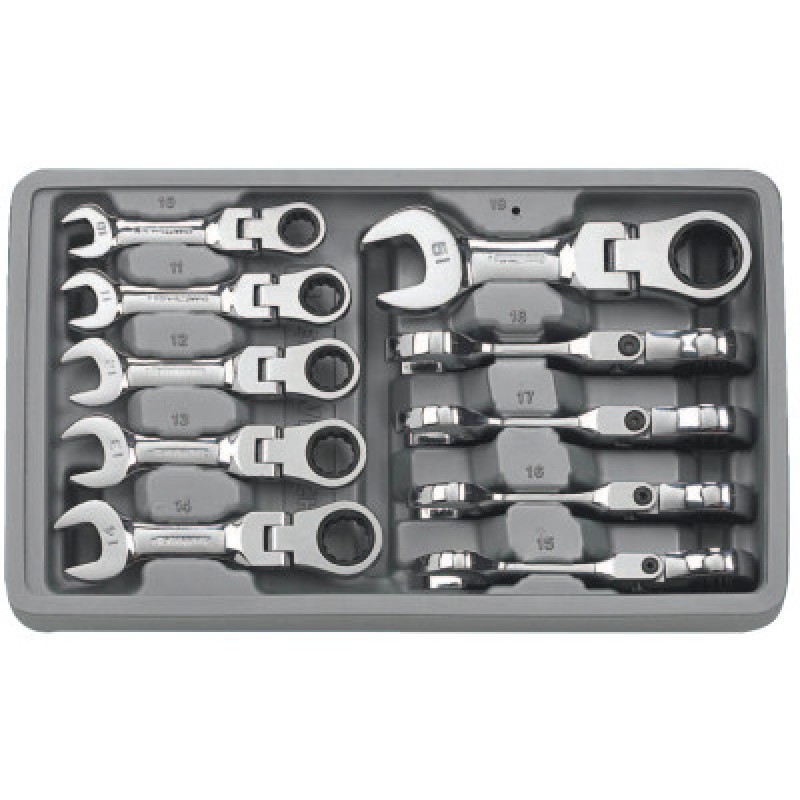 10PC METRIC STUBBY FLEXRATCHETING WRENCH-APEX/COOPER-329-9550
