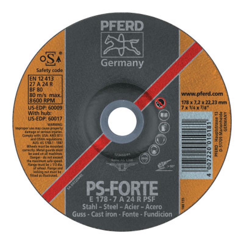 7" X 1/4" GRINDING WHEEL  5/8-11 THD. TYPE 27-PFERD INC.-419-60017