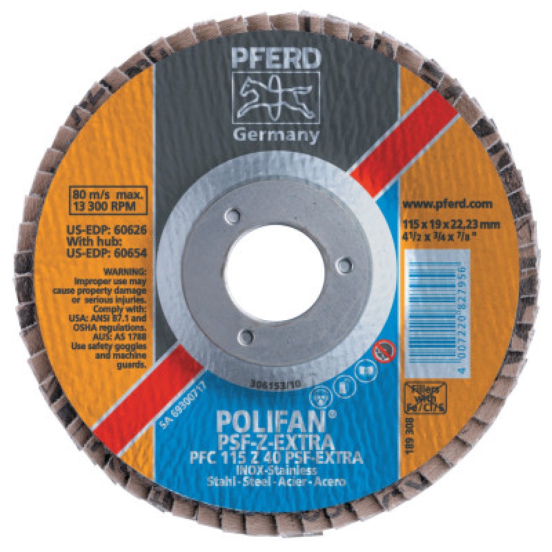 4-1/2 X 7/8 POLIFAN PSF-EX ZIRCONIA FLAT 36 GRIT-PFERD INC.-419-60457