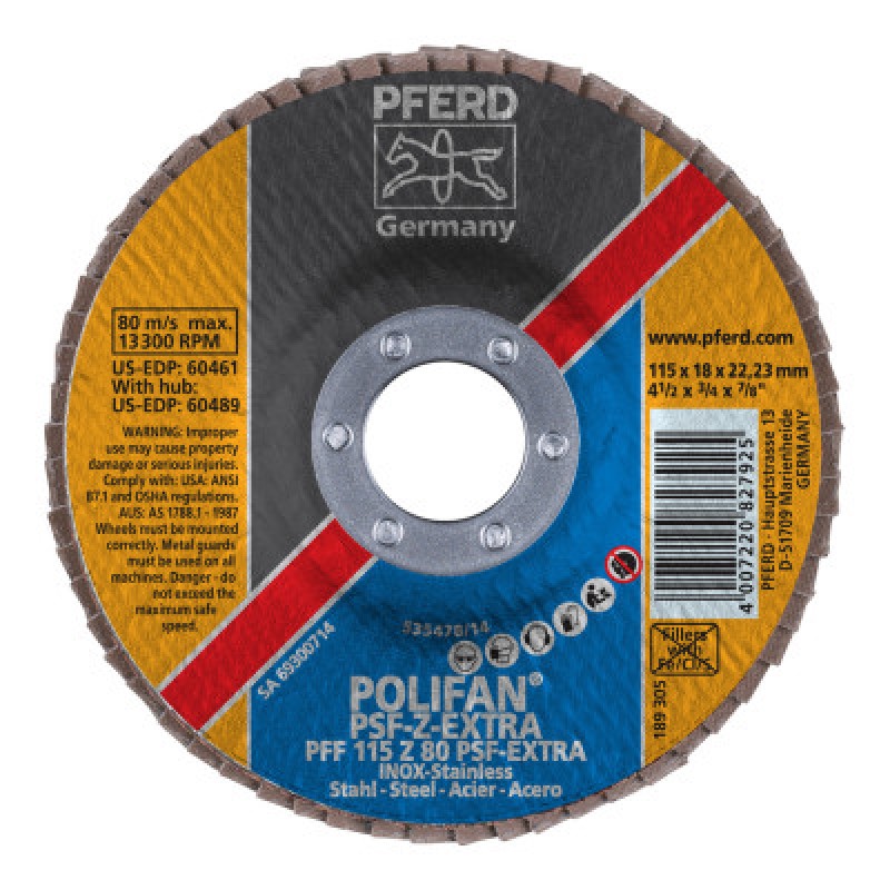 4-1/2 X 7/8 POLIFAN PSF-EXTRA ZIRC FLAT 80G-PFERD INC.-419-60461