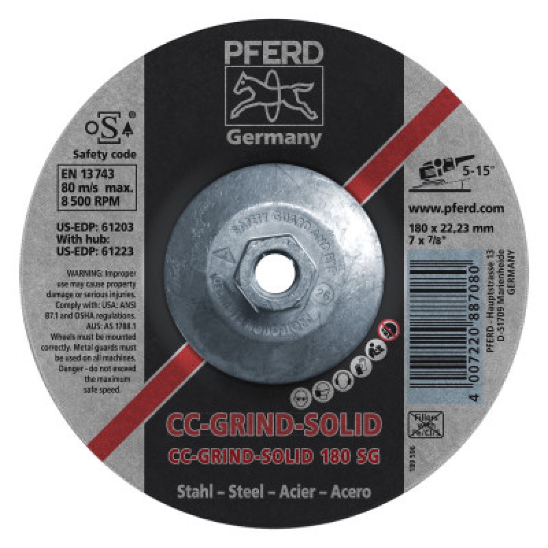 CC-GRIND-SOLID 7 X 5/8-11 STEEL CO 36-PFERD INC.-419-61223
