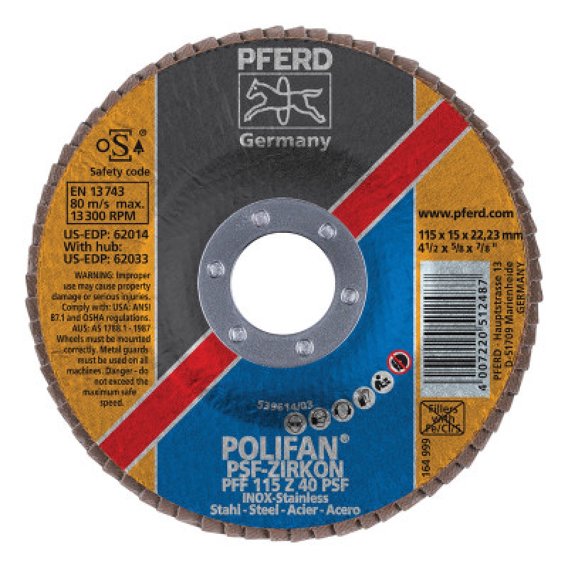 4-1/2 X 7/8 POLIFAN PSFZIRC FLAT 40G-PFERD INC.-419-62014