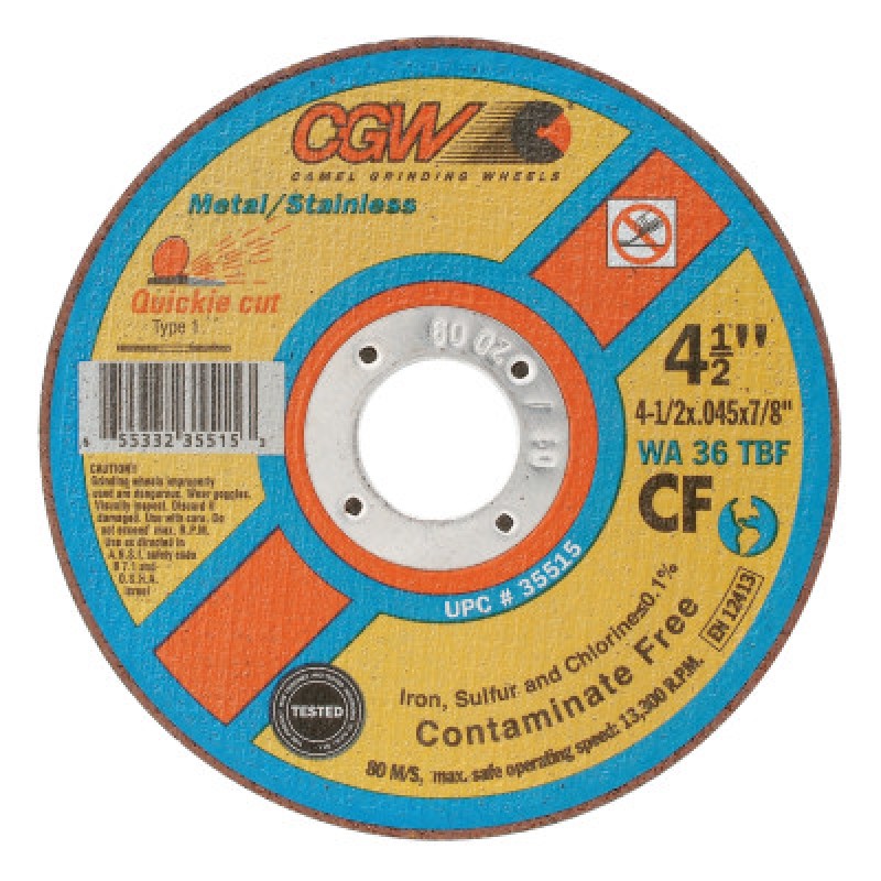 4-1/2X.045X7/8 T1 WA36-T-BF CF QUICKIE CUT-CGW CAMEL GRIND-421-35515